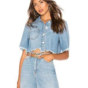 Free People Dust In The Wind Cropped Denim Top NEW NWT 2 Xsmall XS